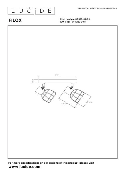 Lucide FILOX - Deckenstrahler - 2xE14 - Schwarz - TECHNISCH